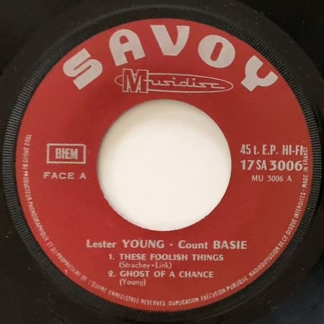 LESTER YOUNG - Jazz Masters (MUSIDISC/SAVOY SA3006) 7inch EP