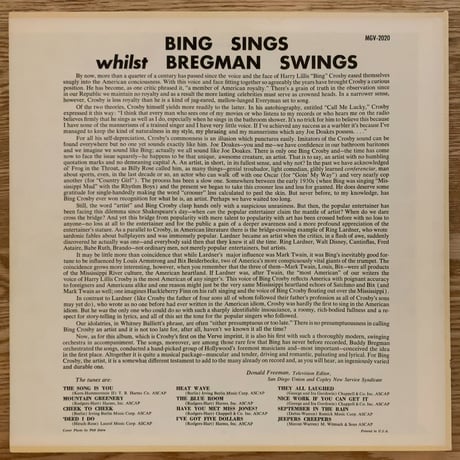 BING CROSBY - Bing Sings whilst Bregman Swings (VERVE MGV-2020)