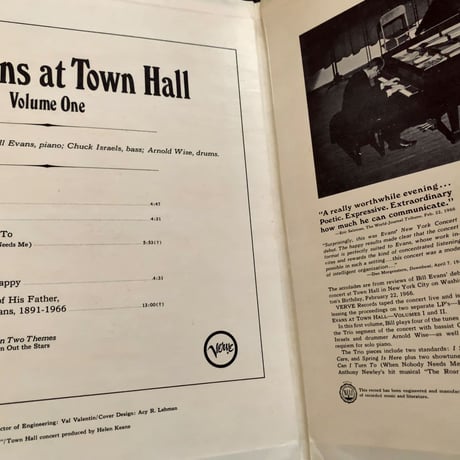 BILL EVANS - at Town Hall Volume One (VERVE V6/8683)