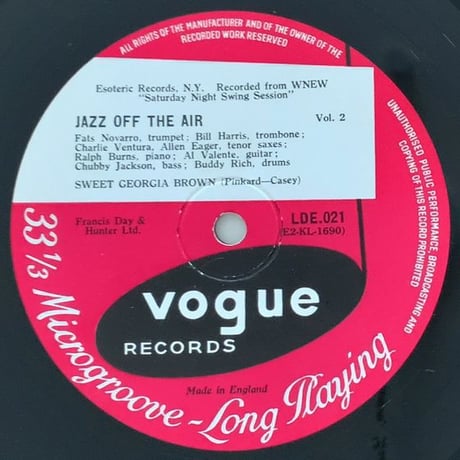FATS NAVARRO, BILL HARRIS, ALLEN EAGER, RALPH BURNS - Jazz Off The Air Vol.2 (VOGUE L.D.E.021)