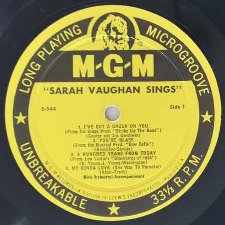 SARAH VAUGHAN - Sarah Vaughan Sings (MGM E544) 10inch