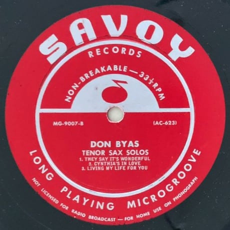 DON BYAS - Tenor Sax Solos (SAVOY MG9007) 10inch