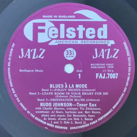 BUDD JOHNSON - Blues a La Mode (FELSTED FAJ7007)