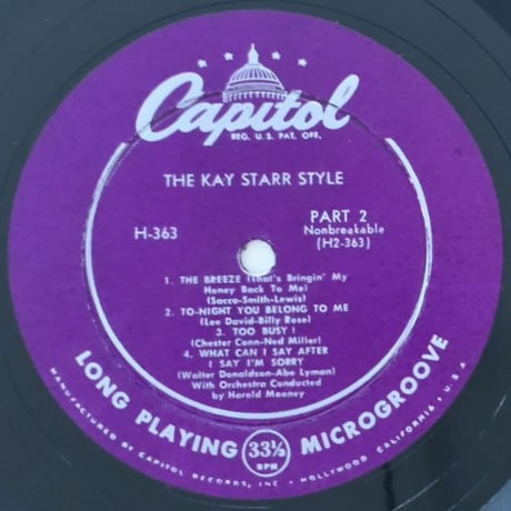 KAY STARR - The Kay Starr Style (CAPITOL H363)
