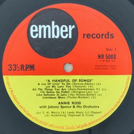 ANNIE ROSS - Sings a Handful of Songs (EMBER NR5008)