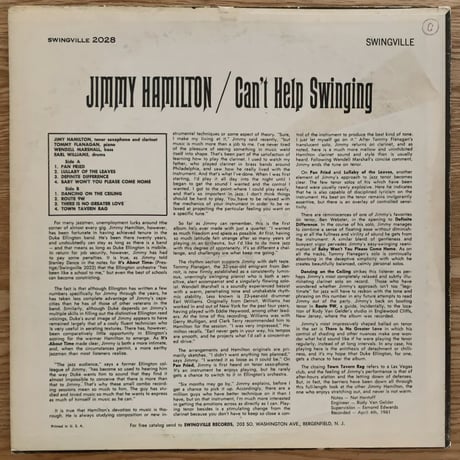 JIMMY HAMILTON - Can't Help Swinging (SWINGVILLE SVST2028)