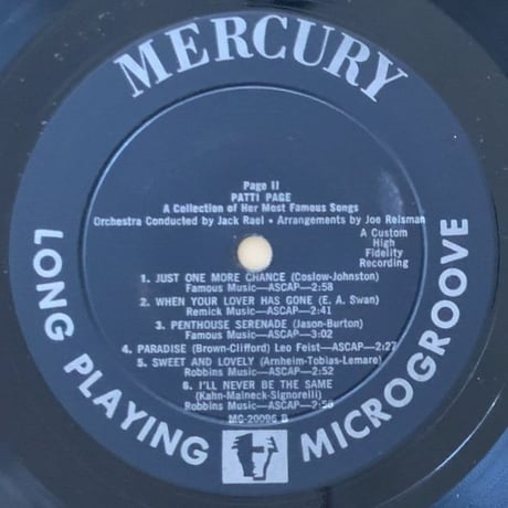 PATTI PAGE - Page 2  Sings a Collection of Her Famous Songs (MERCURY MG20096)