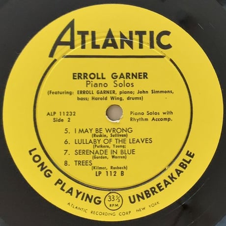 ERROLL GARNER - Piano Solos (ATLANTIC LP112)