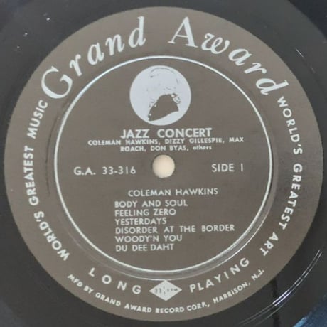COLEMAN HAWKINS, GEORGIE AULD - Jazz Concert (GRAND AWARD G.A.33-316)