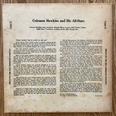 COLEMAN HAWKINS - Timeless Jazz (JAZZTONE J-1002)