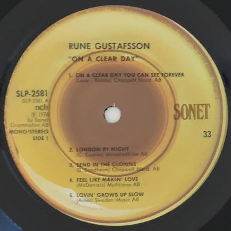 RENE GUSTAFSSON - On A Clear Day (SONET SLP-2581)