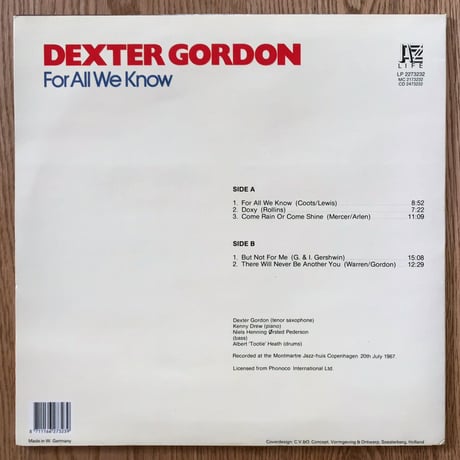 DEXTER GORDON - For All We Know (JAZZLIFE 2273232)