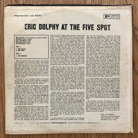 ERIC DOLPHY - at The Five Spot (NEW JAZZ NJLP8260)