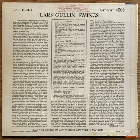 LARS GULLIN - Lars Gullin Swings (EAST WEST 4003)