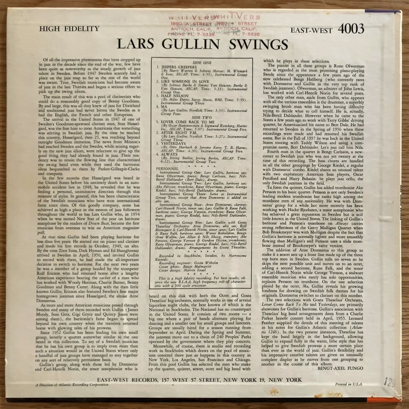廃盤 24曲収録】ラーシュ・グリン LARS GULLIN SILHOUETTE 1951-53 VOL 