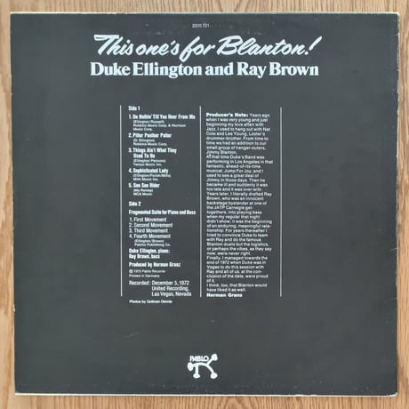 DUKE ELLINGTON & RAY BROWN - This one's for Blanton! (PABLO 2310 721)