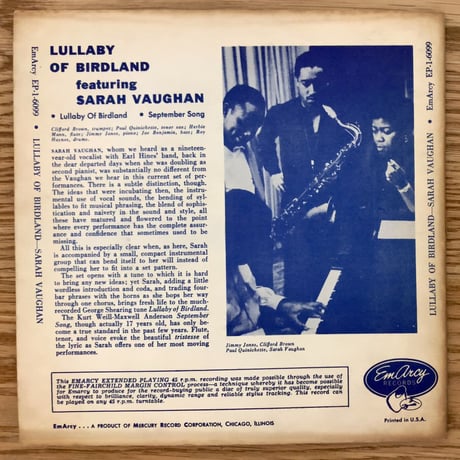 SARAH VAUGHAN - Lullaby of Broadway (EMARCY EP-1-6099) 7inch EP
