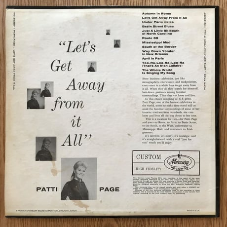 PATTI PAGE - Sings "Let's Get Away from It All" (MERCURY MG20387)