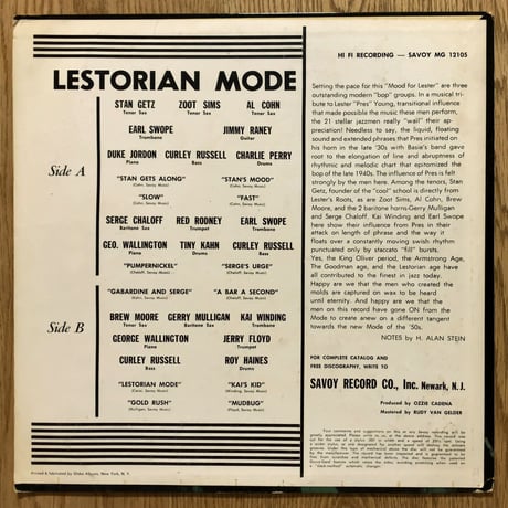 STAN GETZ, ZOOT SIMS, RED RODNEY, BREW MOORE - Lestorian Mode (SAVOY MG12105)