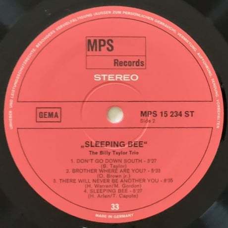 BILLY TAYLOR - Sleeping Bee (MPS MPS15234ST)