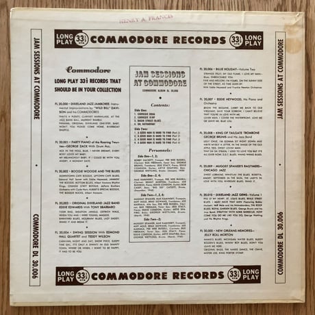 BOBBY HACKETT, MAX KAMINSKY, MUGGSY SPANIER - Jam Sessions at Commodore (COMMODORE DL30,006)