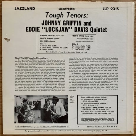 JOHNNY GRIFFIN & EDDIE "LOCKJAW" DAVIS - Tough Tenors (JAZZLAND JLP931S) STEREO