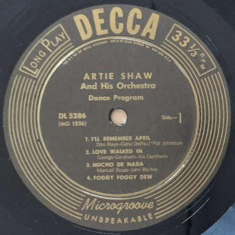 ARTIE SHAW - Dance Program (DECCA DL5286)