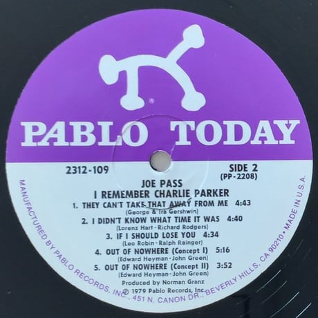 JOE PASS - I Remember Charlie Parker (PABLO 2312 109)