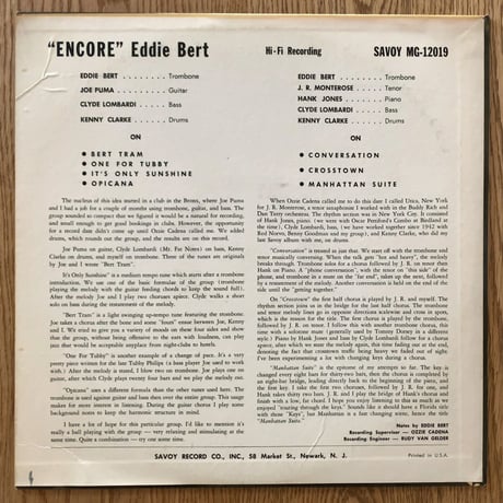 EDDIE BERT - Encore (SAVOY MG12019)
