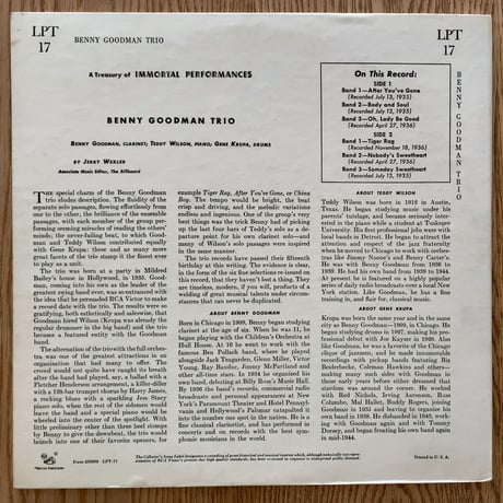 BENNY GOODMAN - Benny Goodman Trio (RCA VICTOR LPT17)