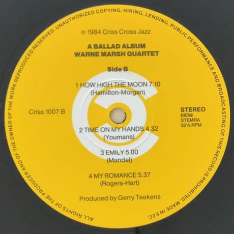 WARNE MARSH - A Ballad Album (CRISS CROSS CRISS1007)
