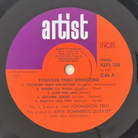 JAN JOHANSSON & ARNE DOMNERUS - Younger Than Springtime (ARTIST ALPS104)