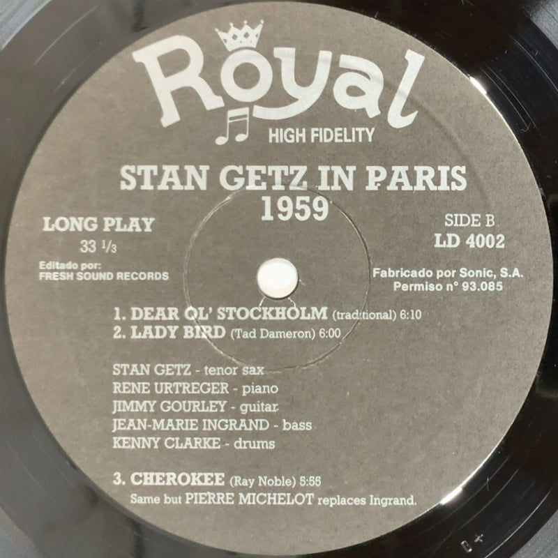 STAN GETZ - In Paris 1958-1959 (ROYAL LD4002) |...