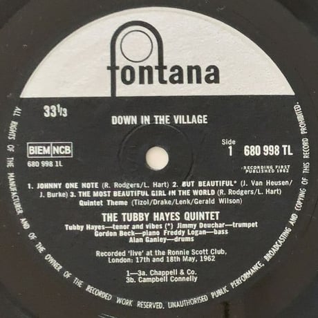TUBBY HAYES - Down in The Village (FONTANA 680 998TL)