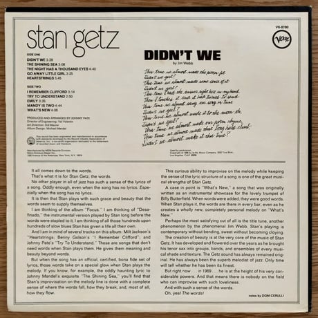 STAN GETZ - Didin't We (VERVE V6/8780)
