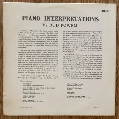 BUD POWELL - Piano Interpretations (NORGRAN MGN-1077)