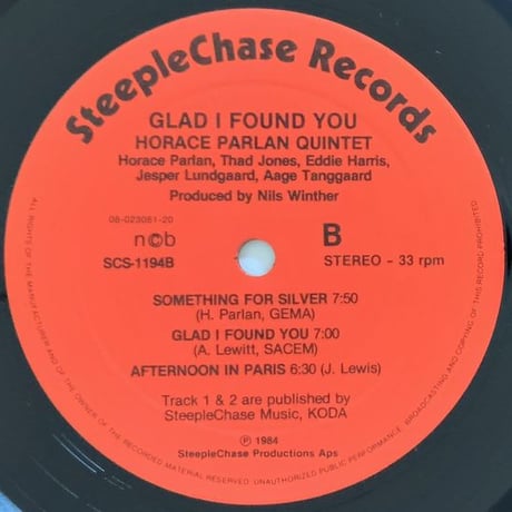 HORACE PARLAN - Glad I Found You (STEEPLE CHASE SCS1194)