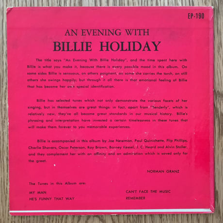 BILLIE HOLIDAY - an Evening with (CLEF EP-190) 7inch EP