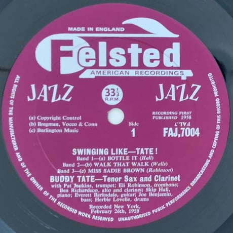 BUDDY TATE - Swinging Like Tate! (FELSTED FAJ7004) MONO