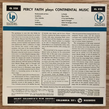 PERCY FAITH - Plays Continental Music (COLUMBIA CL525)
