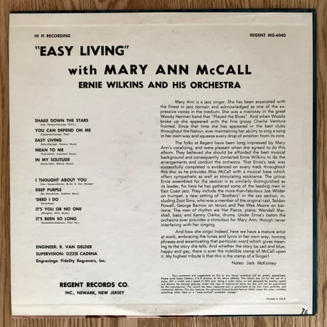 MARY ANN McCALL - Easy Living (REGENT RMG-6040)