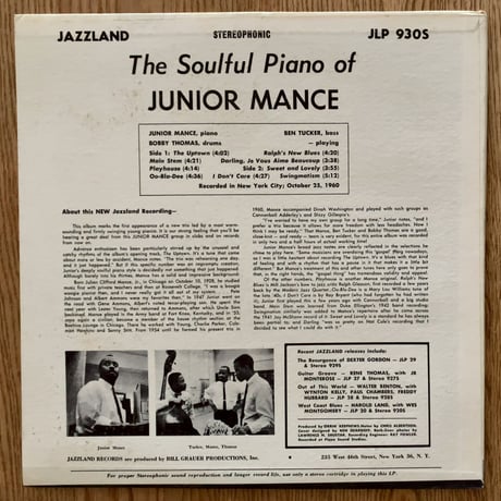 JUNIOR MANCE - The Soulful Piano of Junior Mance (JAZZLAND JLP930S)