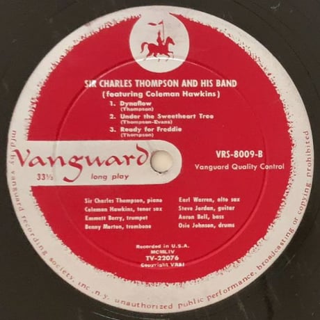 SIR CHARLES THOMPSON - feat. Coleman Hawkins (VANGUARD VRS8009)