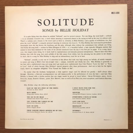 BILLIE HOLIDAY - Solitude (CLEF MGC-690)