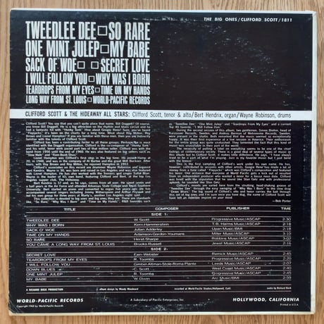 CLIFFORD SCOTT - Plays The Big Ones (WORLD PACIFIC ST-1811)