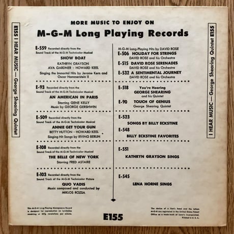 GEORGE SHEARING - I Hear Music (MGM E155)