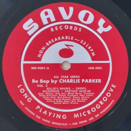 CHARLIE PARKER - Be Bop by Charlie Parker Vol.2 (SAVOY MG9001)