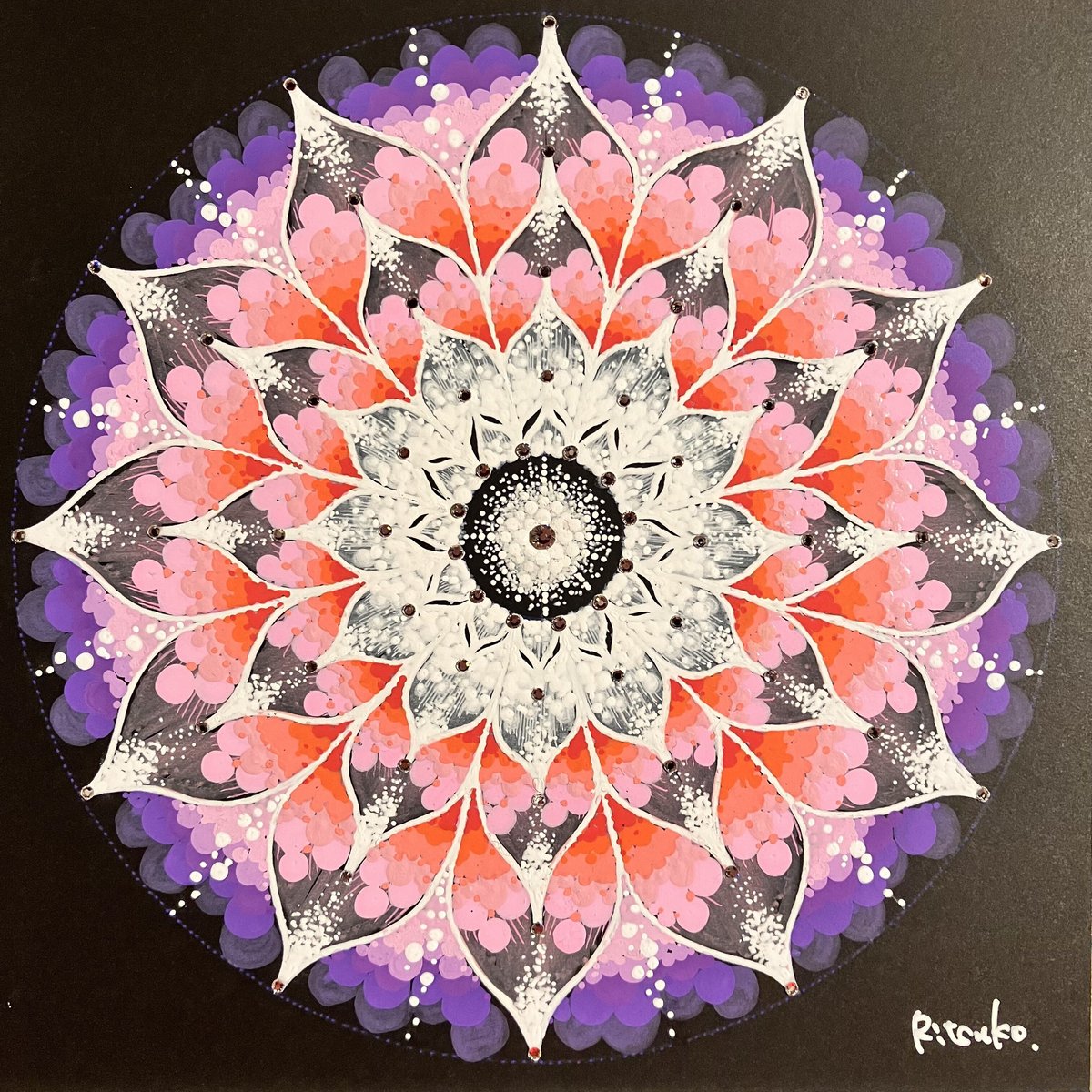 【光の花】光のアート 月の光 曼陀羅 万華鏡 キャンバスアートF6サイズ 原画 曼荼羅】光華 | さとうりつこ曼荼羅(まんだら)