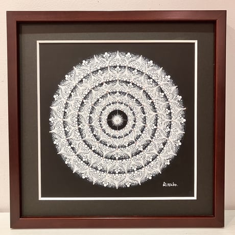 曼陀羅　マンダラ　額入り　mandala　版画❔　絵？ 曼荼羅額入り／手描きマンダラ／時輪タントラ／カーラチャクラ
