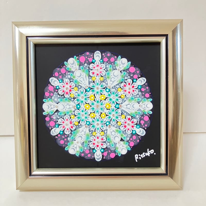 曼荼羅】Happy Blooming ピンク ミニ額 | さとうりつこ曼荼羅(まんだら)